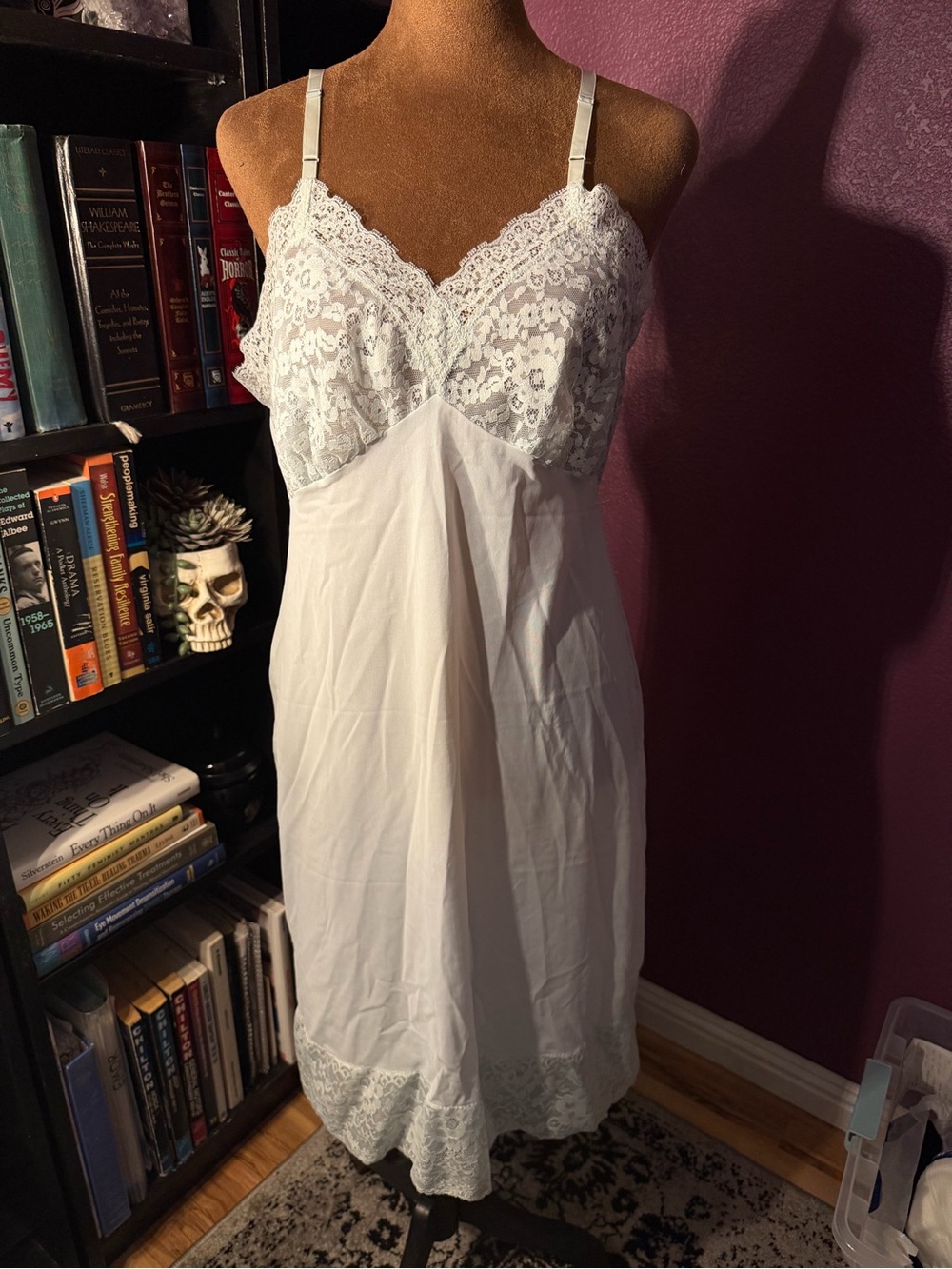 Vintage light/white baby blue Lace Trim Slip Dress - DuPont Nylon
